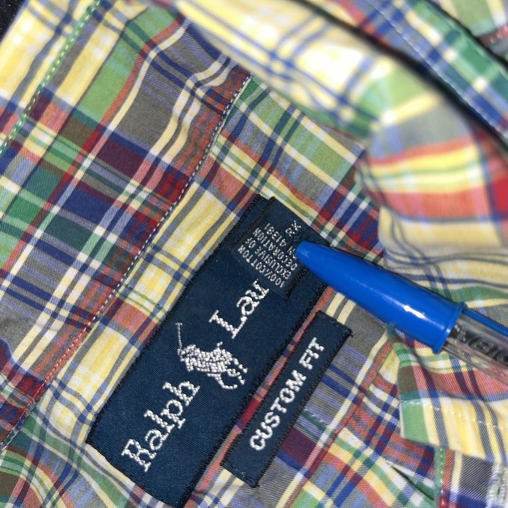 Ralph Lauren Yellow Blue Green Plaid Long Sleeve Shirt Custom Fit Mens M - Picture 7 of 9